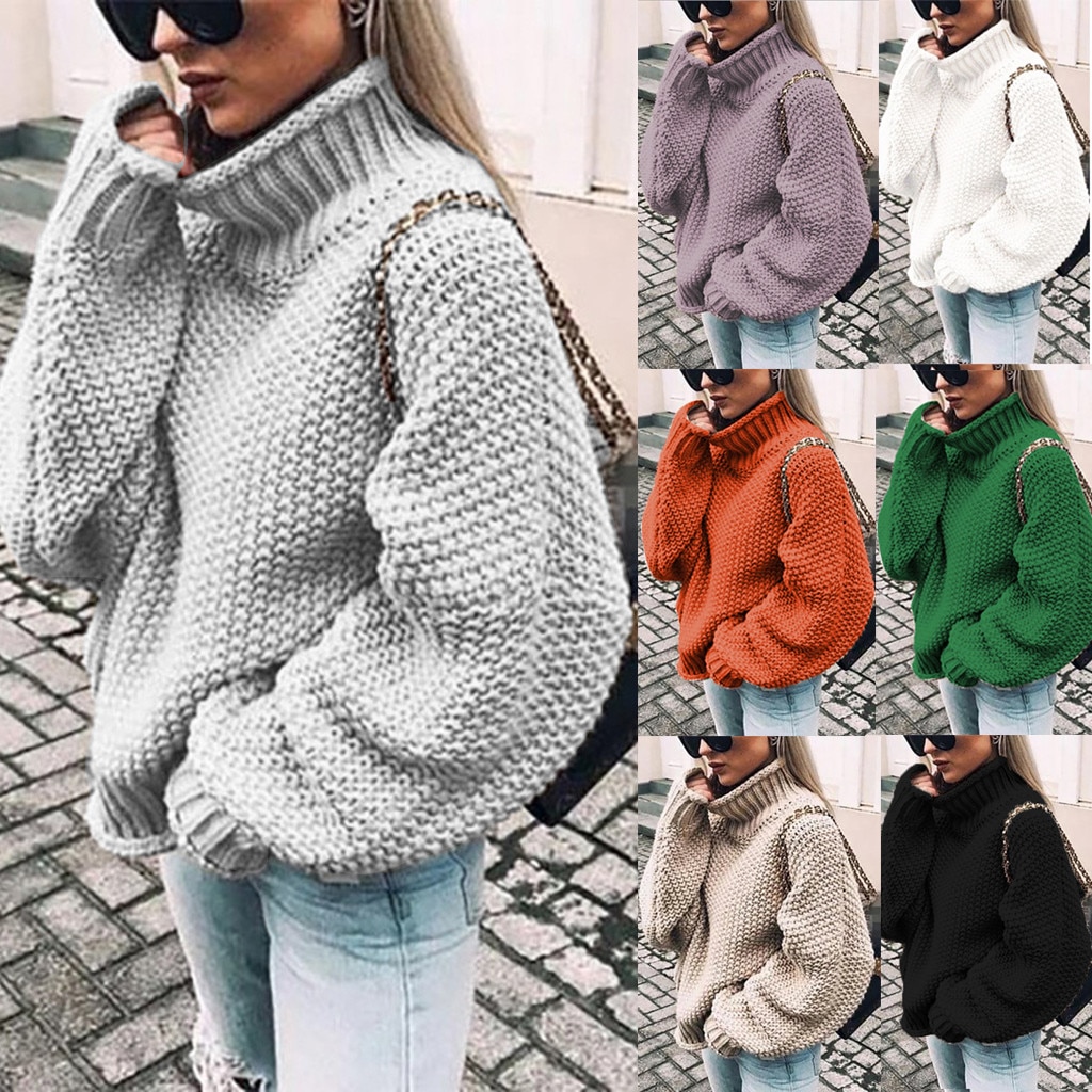 여자 니트 스웨터 터틀넥 오버 사이즈 가을 겨울 탑 패션 스웨터 캐주얼 니트 긴 소매 풀오버 Streetwear